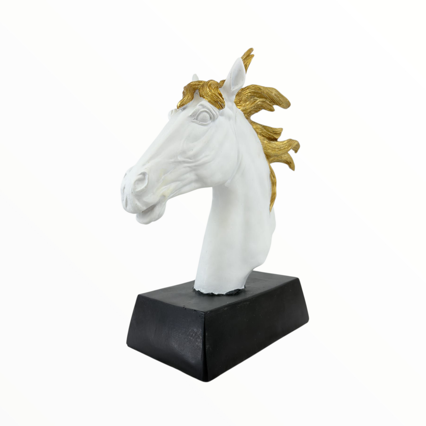 White & Gold Horse Head Statue – Luxury Resin Home Decoration