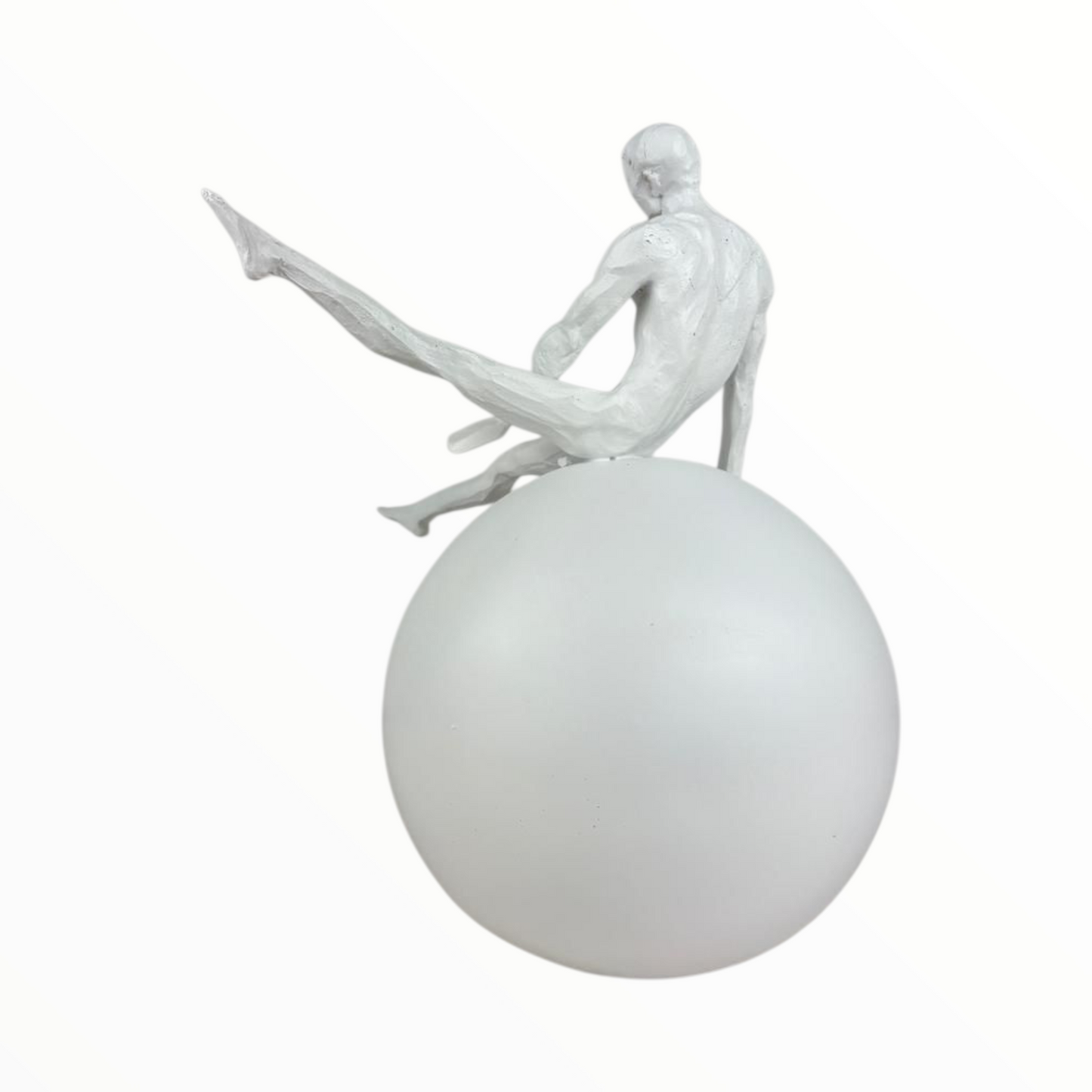 Minimalist Man on Sphere Sculpture – Modern White Art Decor