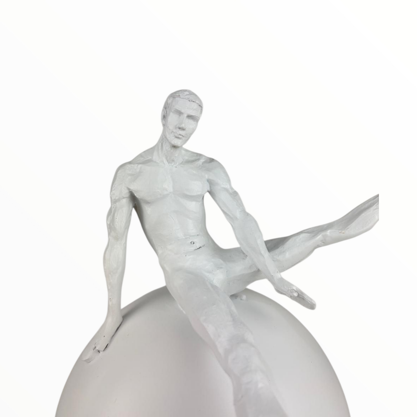 Minimalist Man on Sphere Sculpture – Modern White Art Decor