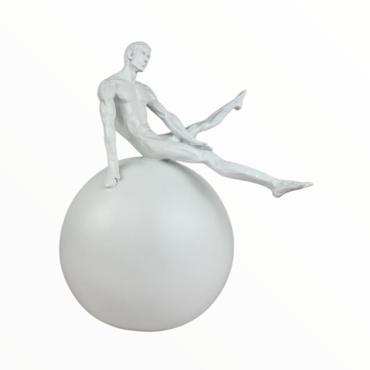 Minimalist Man on Sphere Sculpture – Modern White Art Decor