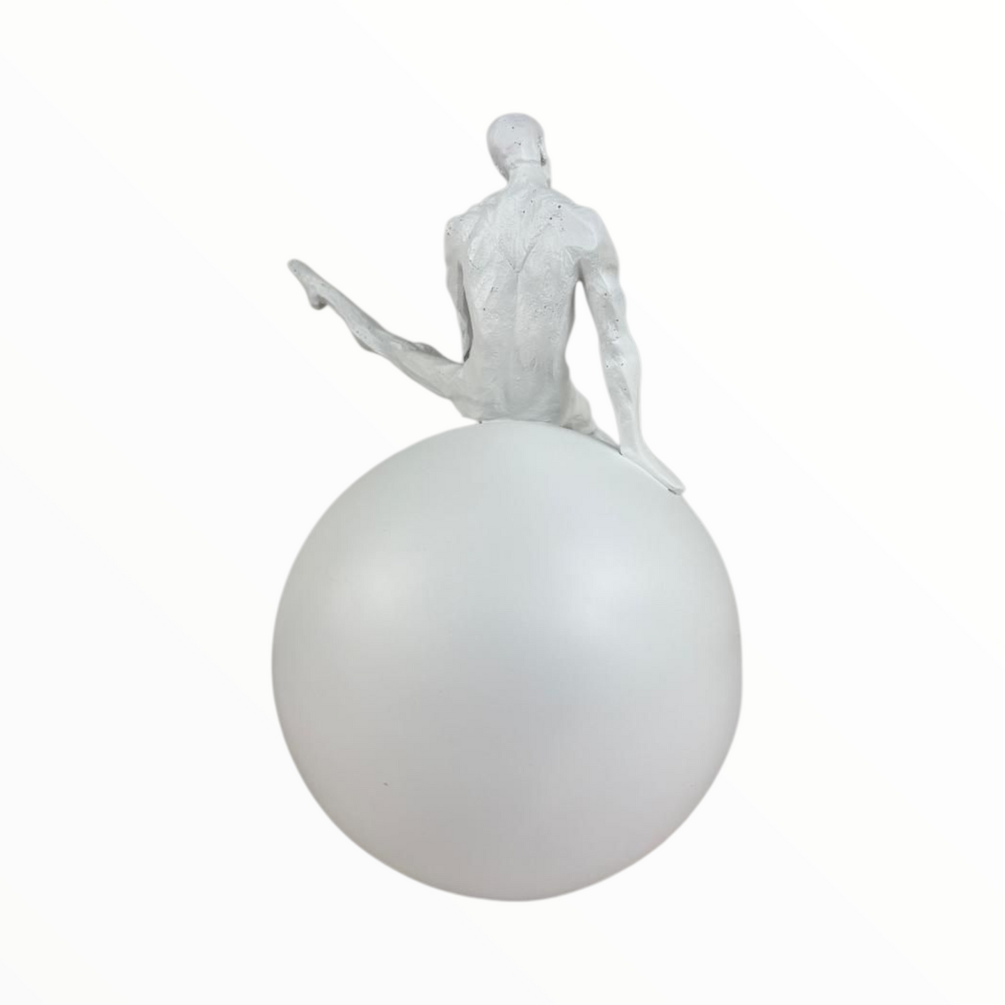 Minimalist Man on Sphere Sculpture – Modern White Art Decor