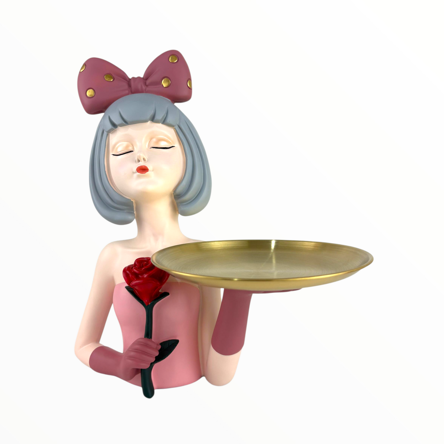 Pink Girl Decorative Tray | Vanity Jewelry & Key Holder Figurine