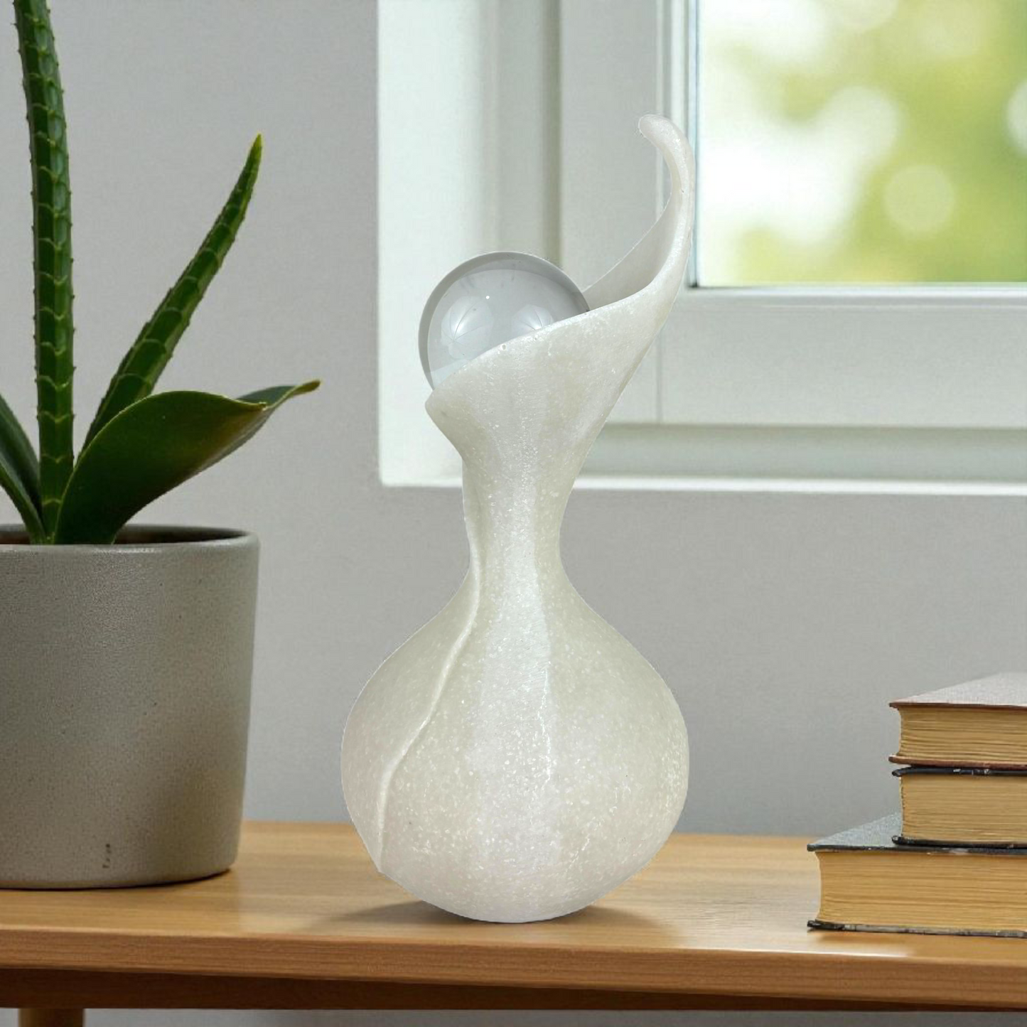 Abstract Crystal Orb Sculpture | Modern White Home Decor