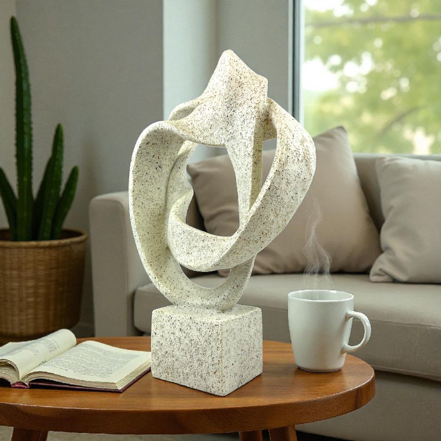 Abstract Infinity Loop Sculpture – Modern Stone Look Decor