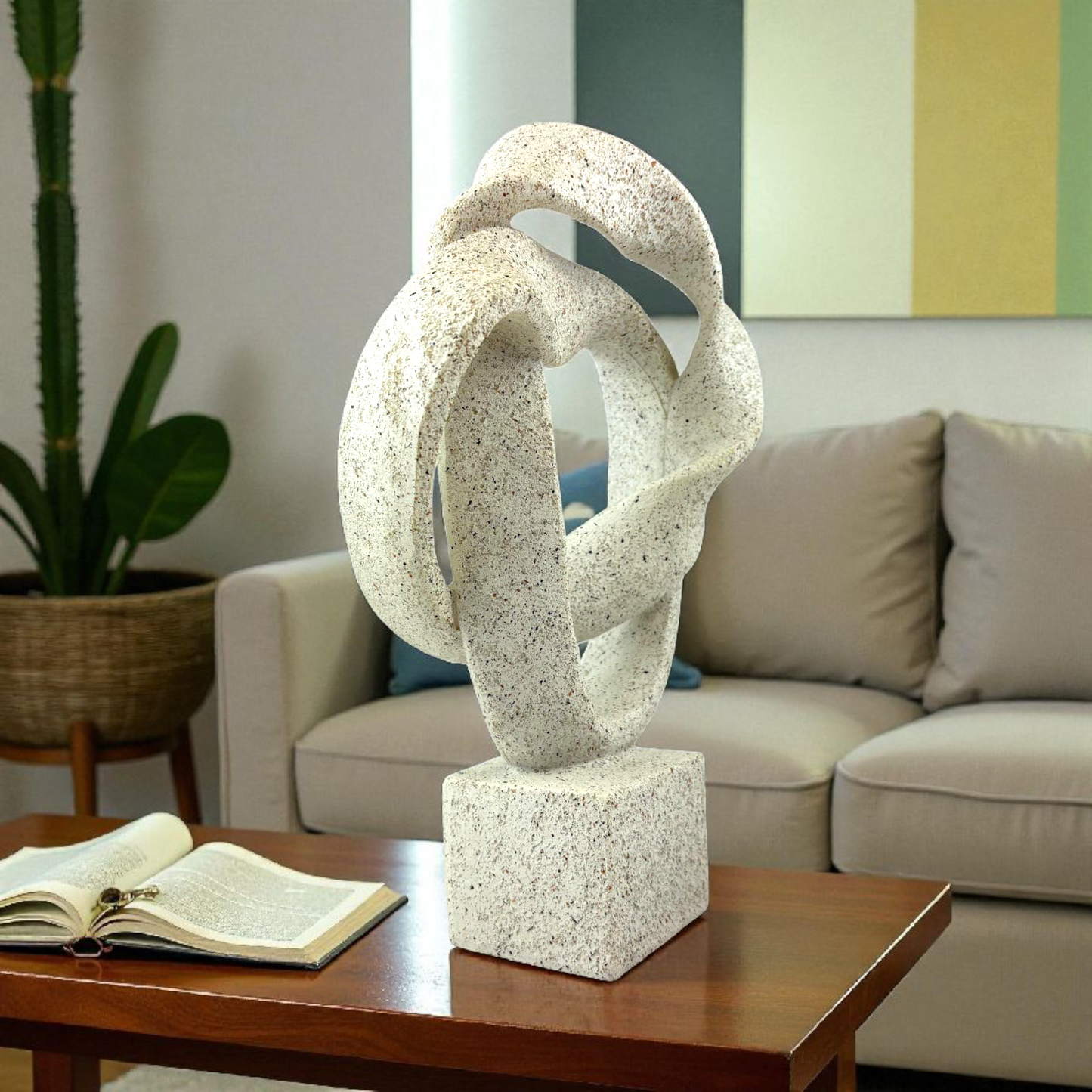 Abstract Infinity Loop Sculpture – Modern Stone Look Decor