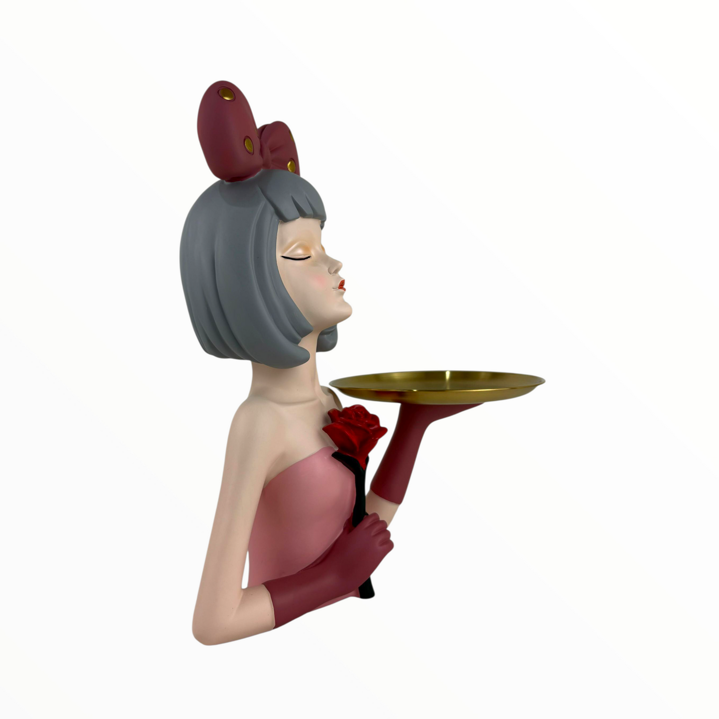 Pink Girl Decorative Tray | Vanity Jewelry & Key Holder Figurine