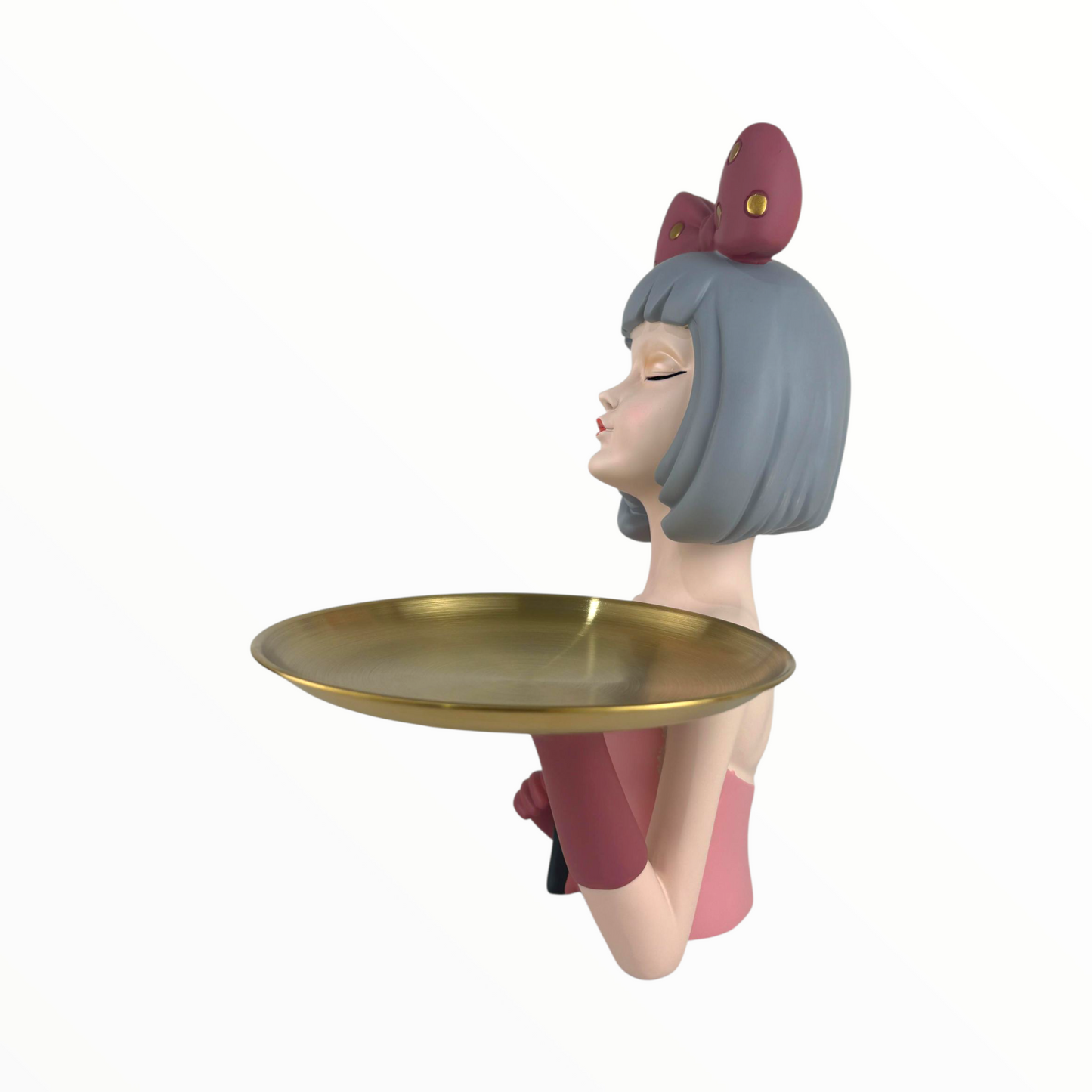 Pink Girl Decorative Tray | Vanity Jewelry & Key Holder Figurine