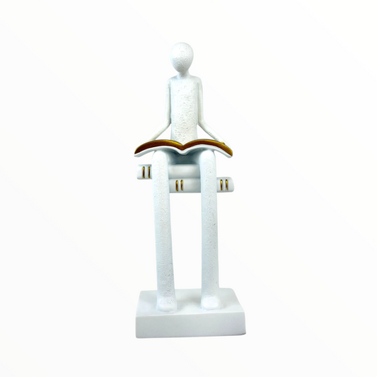 Reading Figurine Decor | Minimalist White Book Lover Sculpture