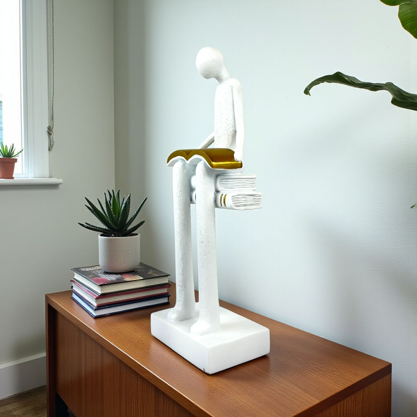 Reading Figurine Decor | Minimalist White Book Lover Sculpture