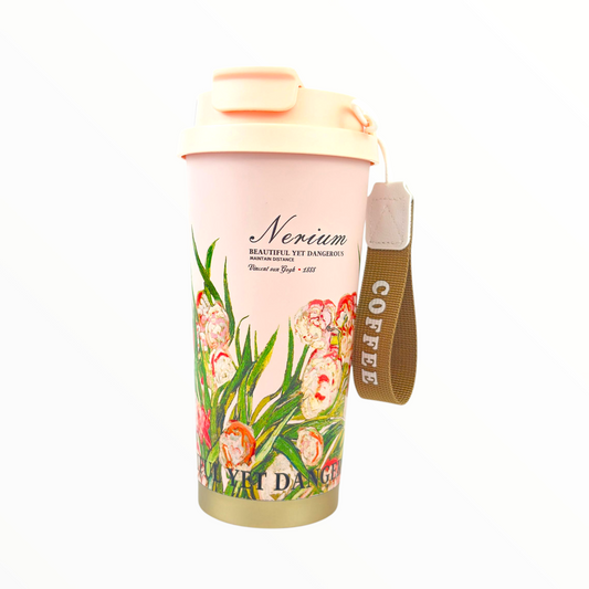 Floral Travel Tumbler – Double-Wall Insulated Coffee Cup with Leak-Proof Lid (Pink Design)
