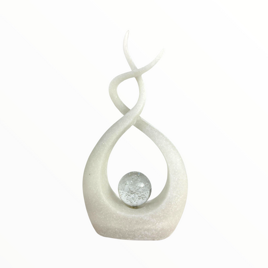 Modern White Abstract Sculpture with Crystal Sphere – Luxury Home Decor Accent