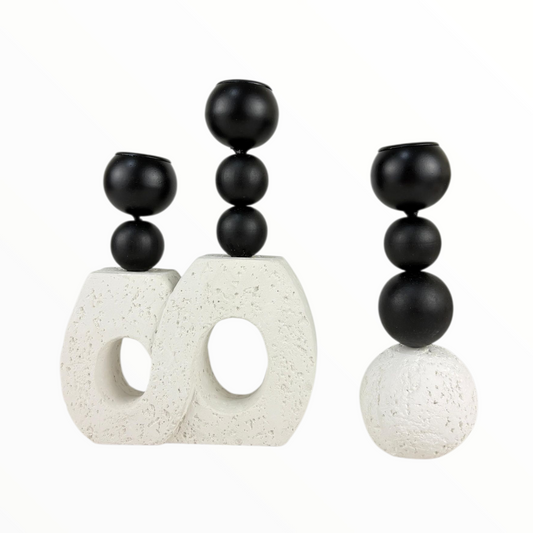 Modern Black & White Geometric Candle Holder Set – Minimalist Sculptural Home Decor (3-Piece Set)