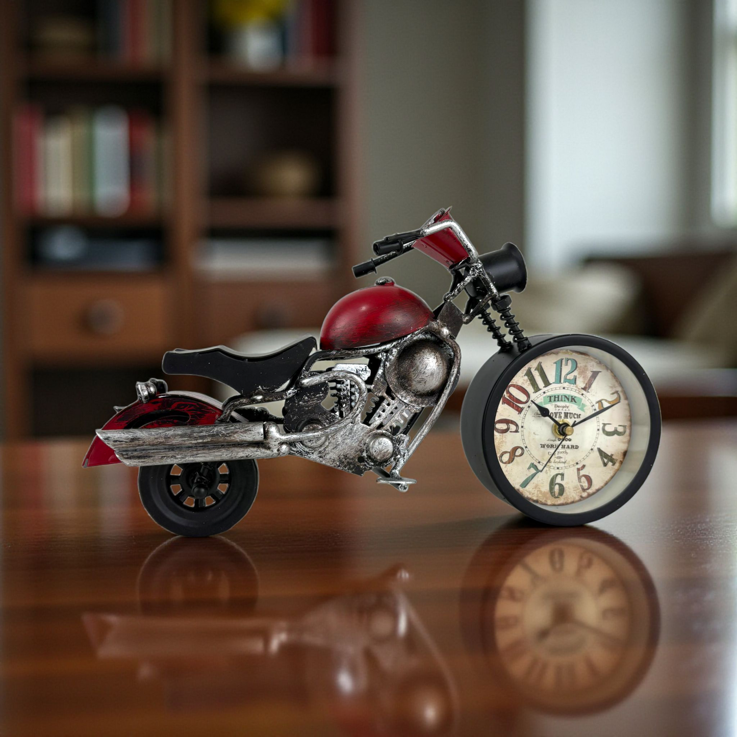 Vintage Motorcycle Table Clock – Retro Metal Bike Desk Decor