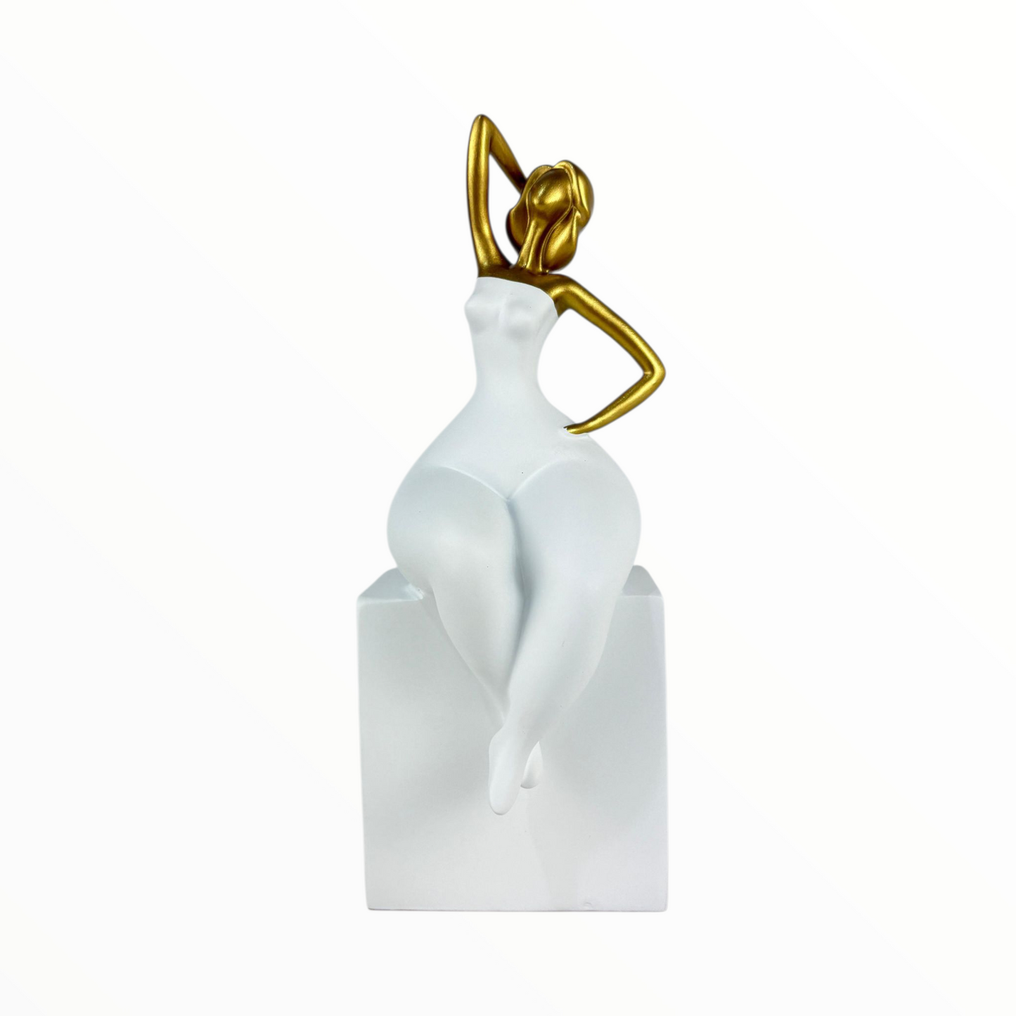 Elegant Golden Woman Statue – Modern Sitting Lady Sculpture for Home Decor