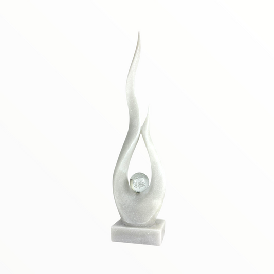 Tall Abstract White Sculpture with Crystal Sphere – Modern Luxury Home Decor