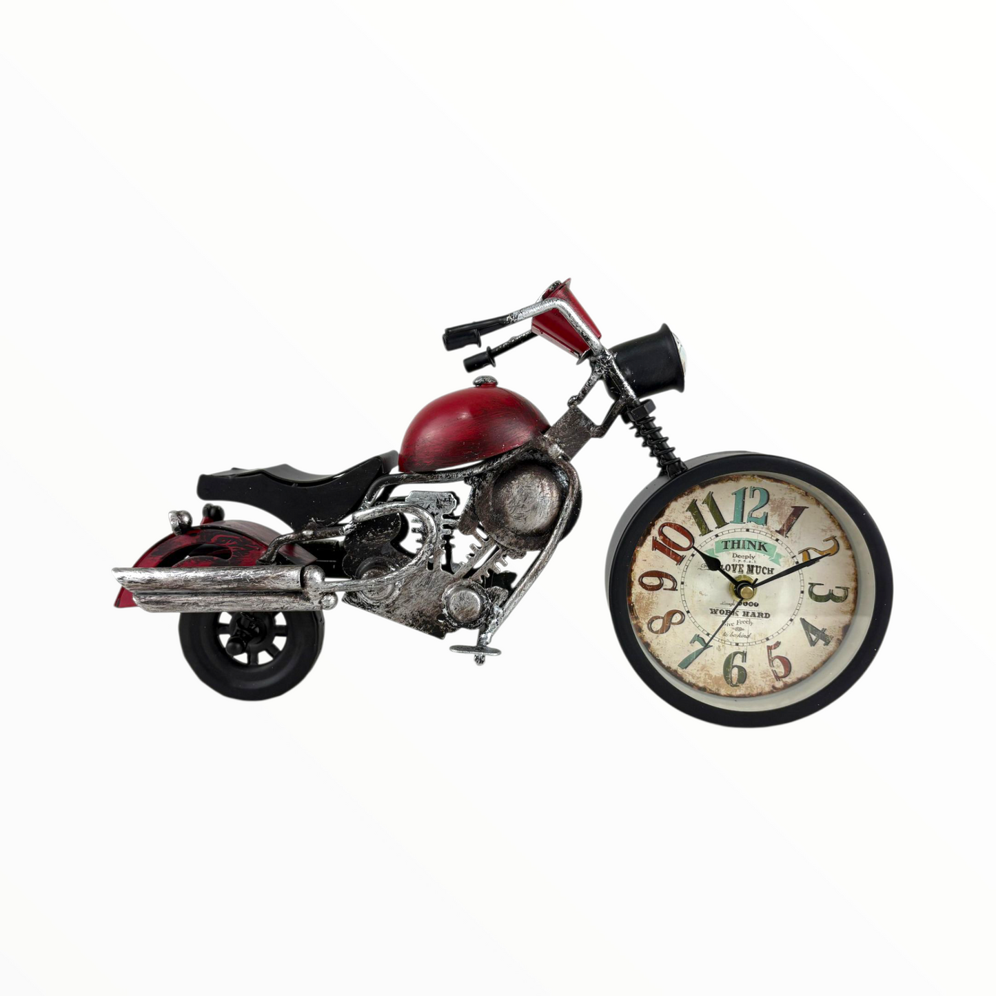 Vintage Motorcycle Table Clock – Retro Metal Bike Desk Decor