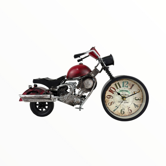 Vintage Motorcycle Table Clock – Retro Metal Bike Desk Decor