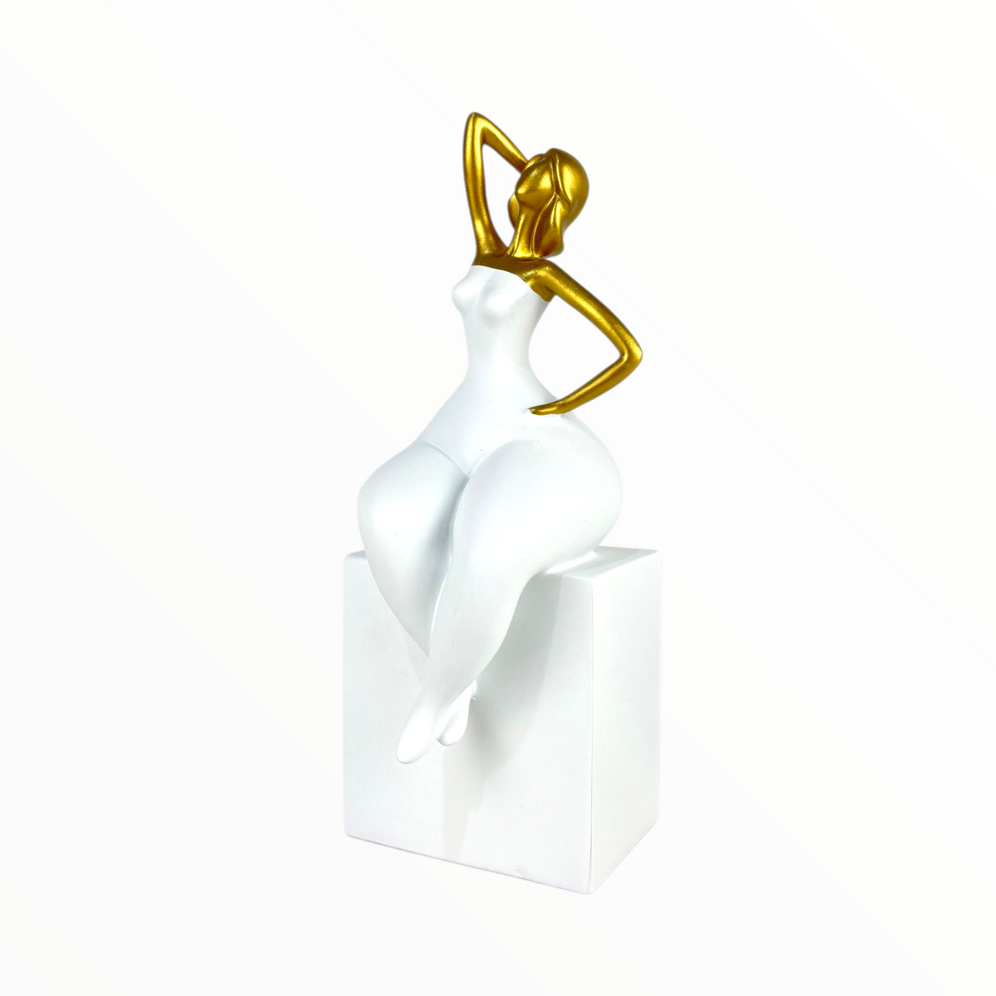 Elegant Golden Woman Statue – Modern Sitting Lady Sculpture for Home Decor