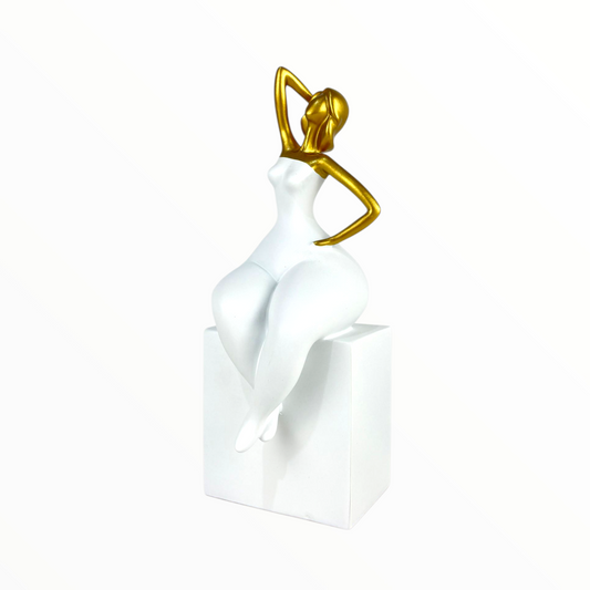 Elegant Golden Woman Statue – Modern Sitting Lady Sculpture for Home Decor