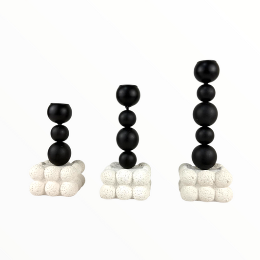 Modern Black Sphere Sculptures on Textured Stone Base – Abstract Minimalist Decor Set (3 Pieces)