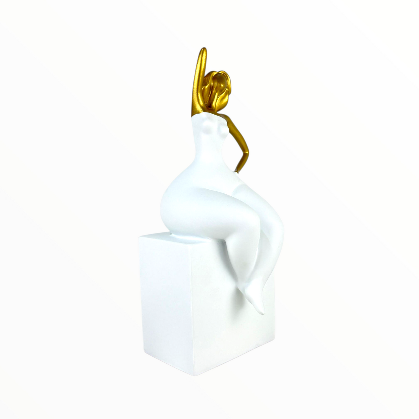 Elegant Golden Woman Statue – Modern Sitting Lady Sculpture for Home Decor