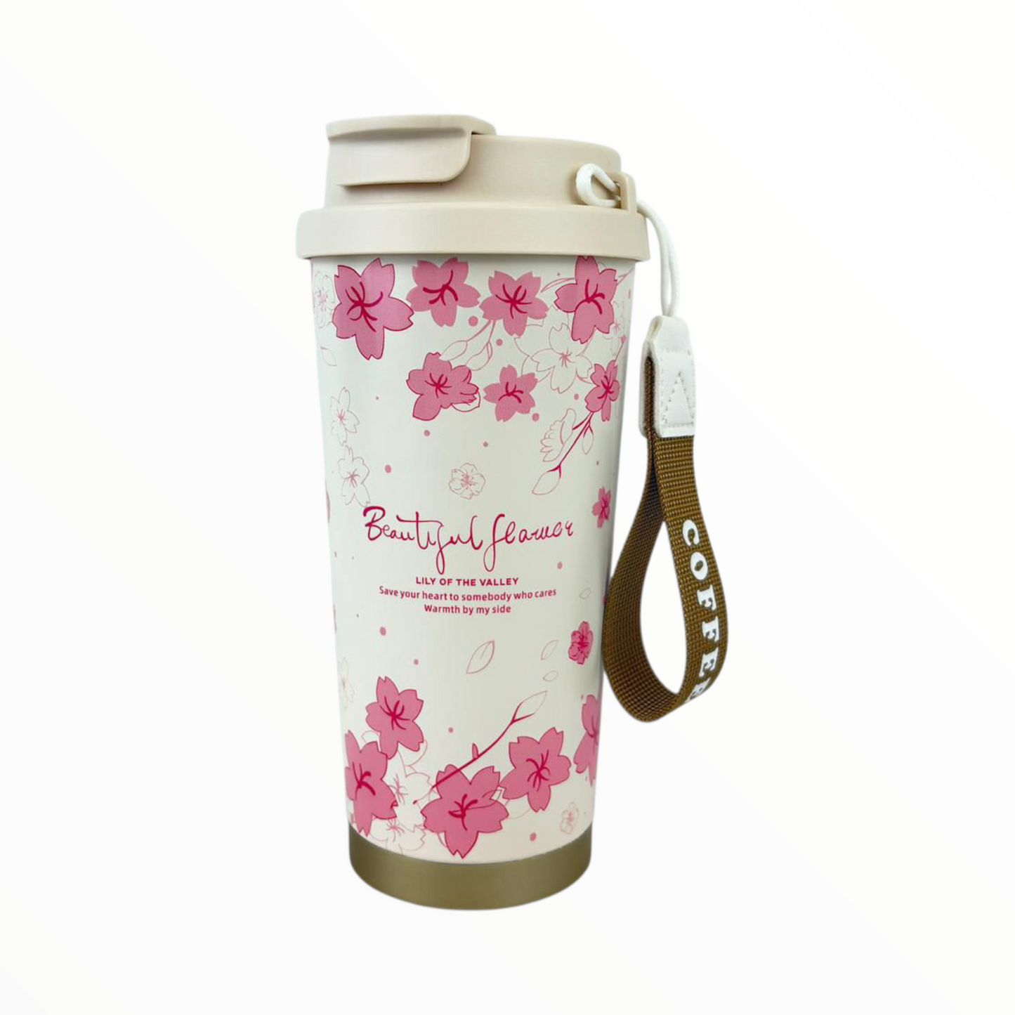 Pink Floral Travel Tumbler – Leakproof Insulated Coffee Cup (Beautiful Flowers Design)