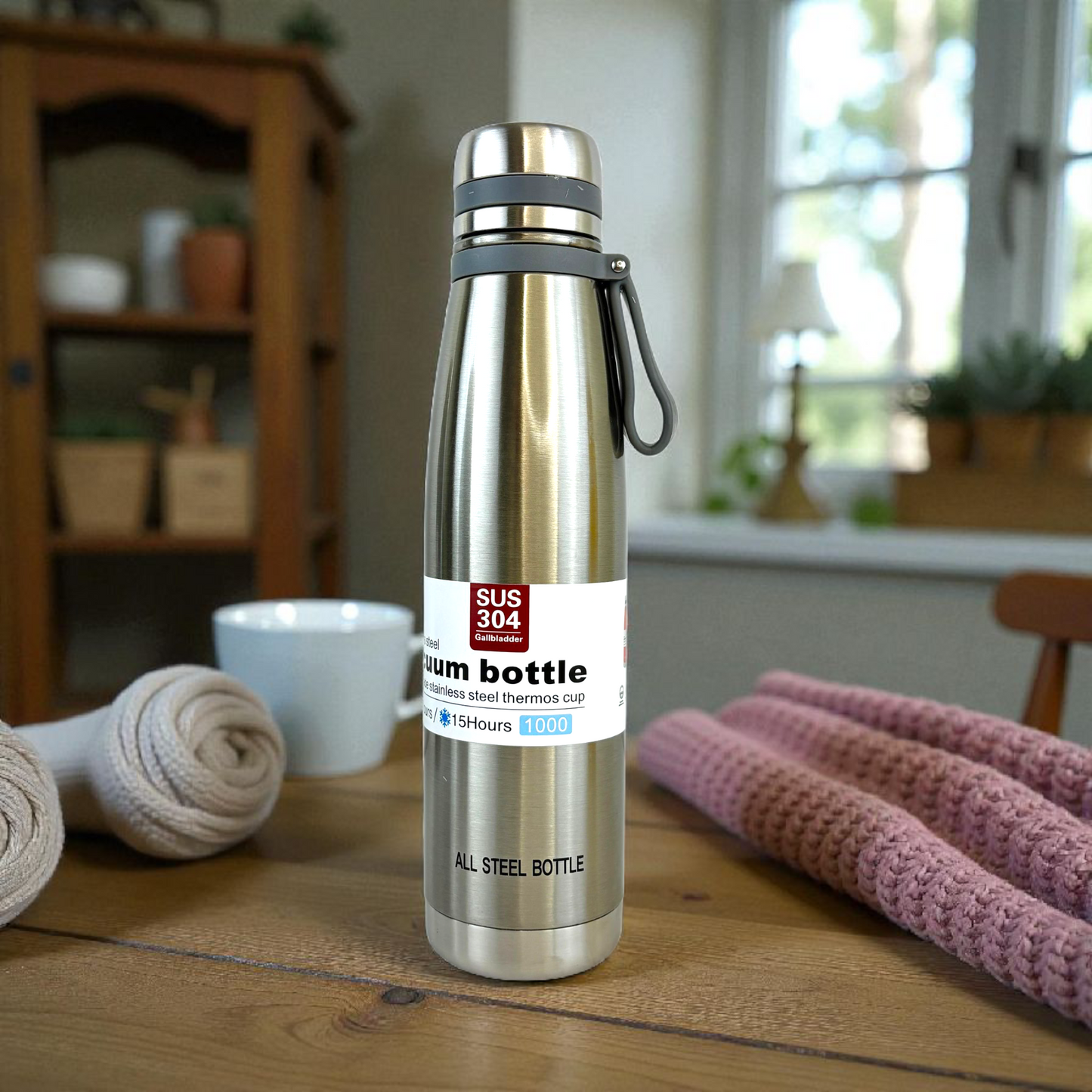 SUS304 Stainless Steel Vacuum Thermos Bottle – 1L Insulated Hot & Cold Flask (15 Hours