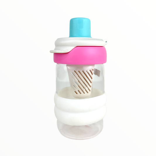 Collapsible Kids Water Bottle – Foldable Silicone Bottle with Straw & Cup (Pink/White/Blue
