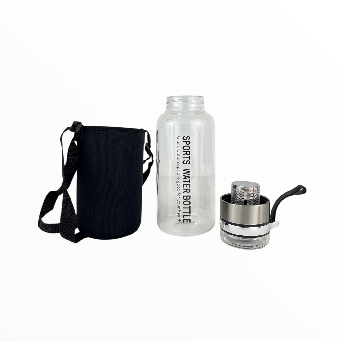 Glass Sports Water Bottle with Stainless Steel Lid & Carry Sleeve – BPA-Free Gym & Travel Bottle