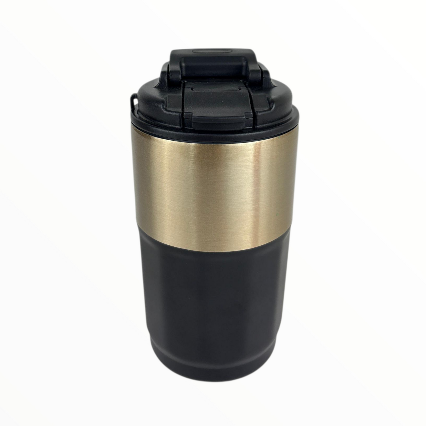 Premium Travel Coffee Tumbler with Handle Strap – Double Wall Leak-Proof Thermal Cup (black & Gold)