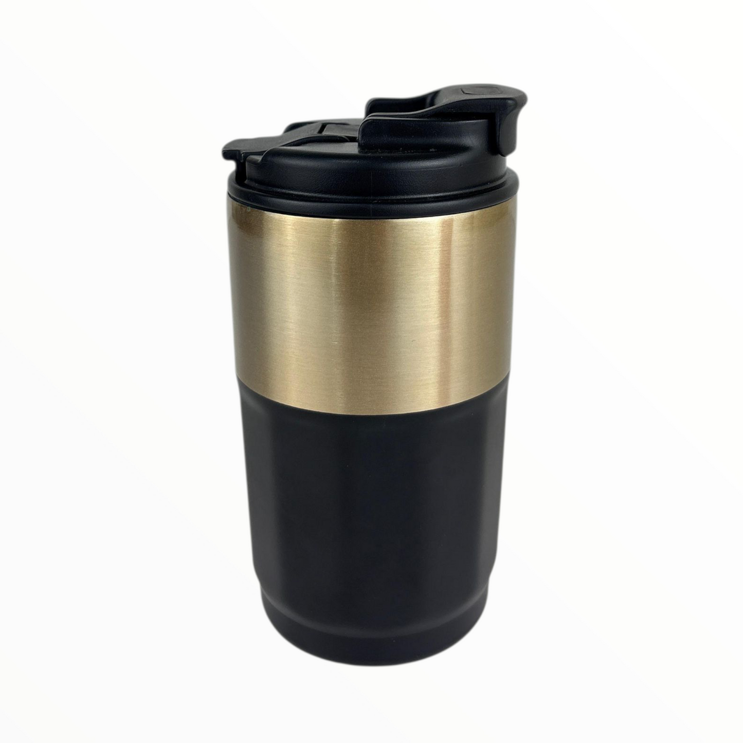 Premium Travel Coffee Tumbler with Handle Strap – Double Wall Leak-Proof Thermal Cup (black & Gold)