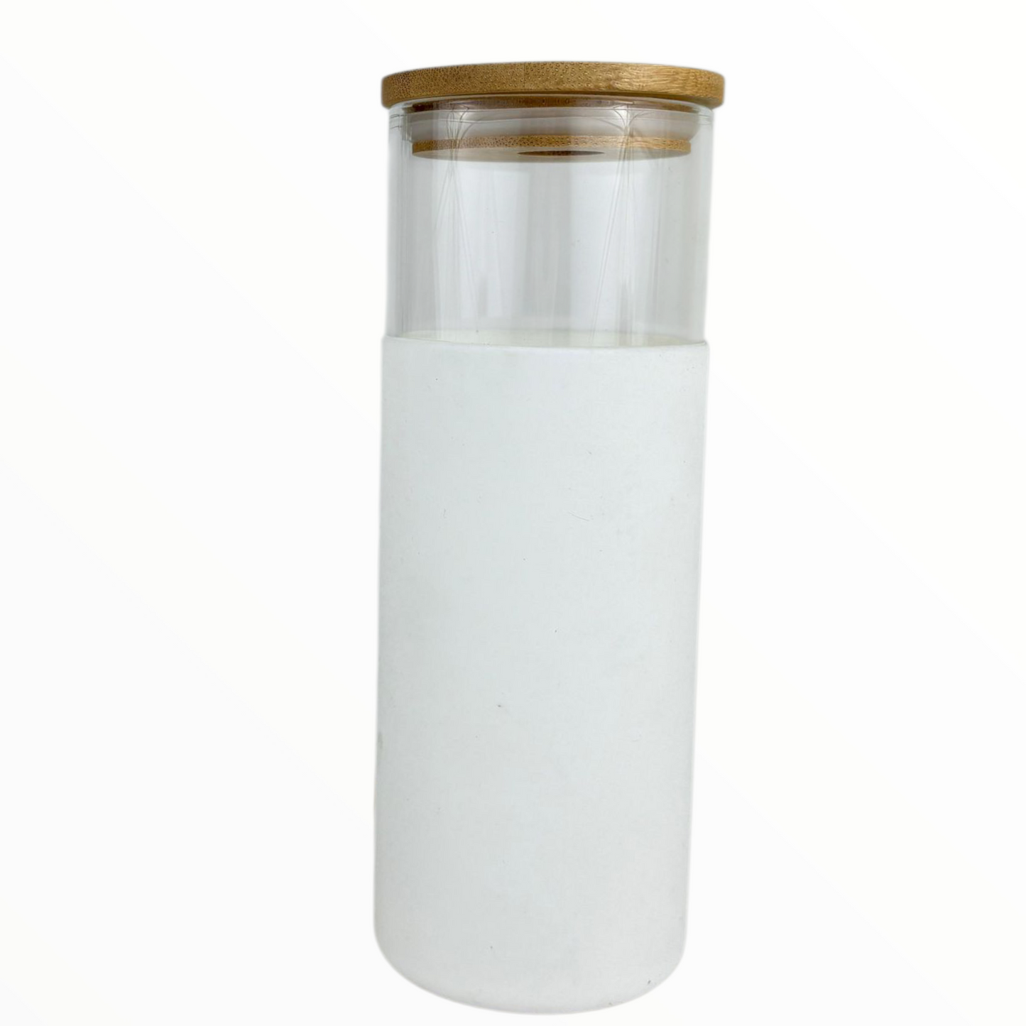 Minimalist Glass Tumbler with Bamboo Lid & Straw – Reusable Iced Coffee Cup (Clear/White)