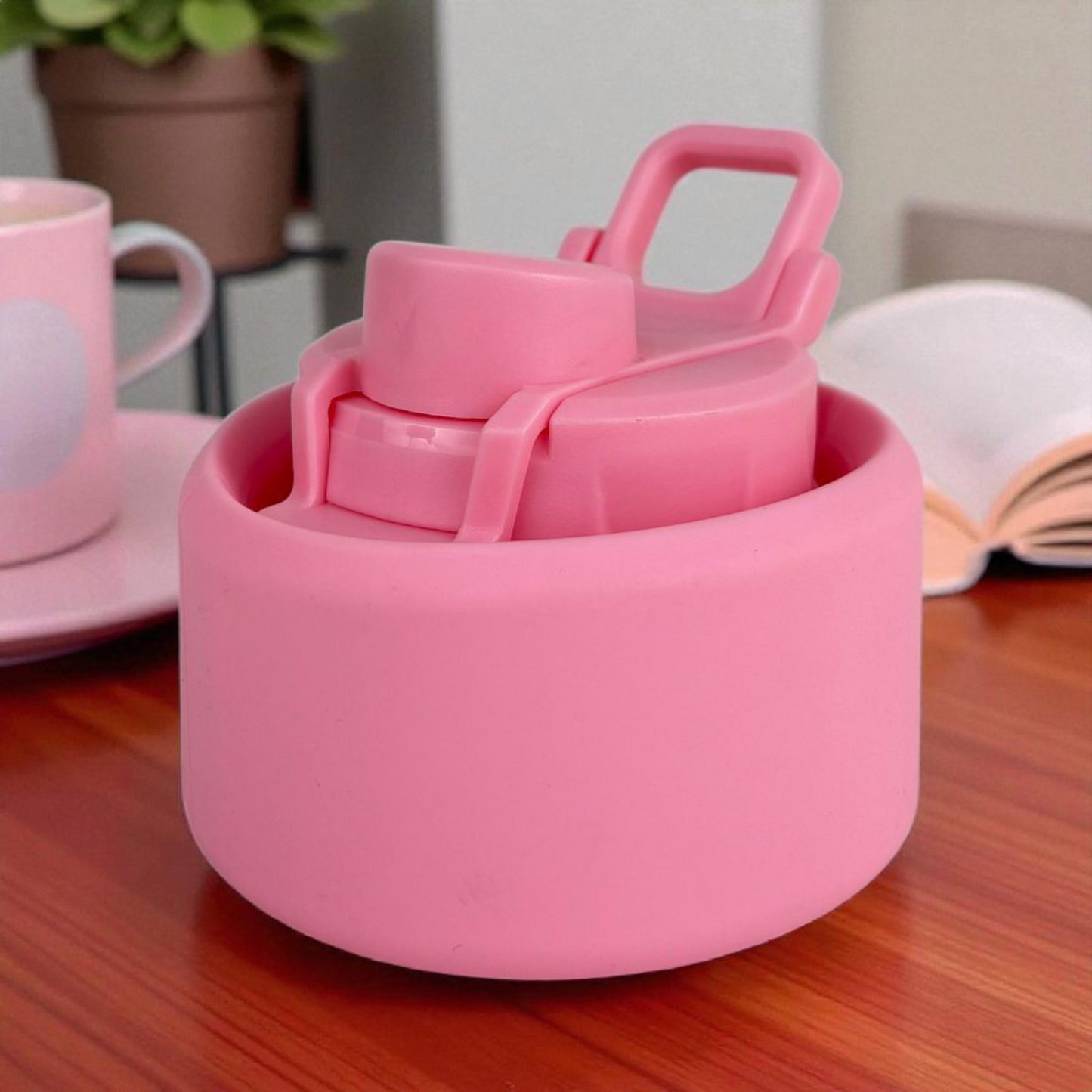 Collapsible Silicone Water Bottle – Pink Foldable Sports Bottle with Handle (Travel & Gym)