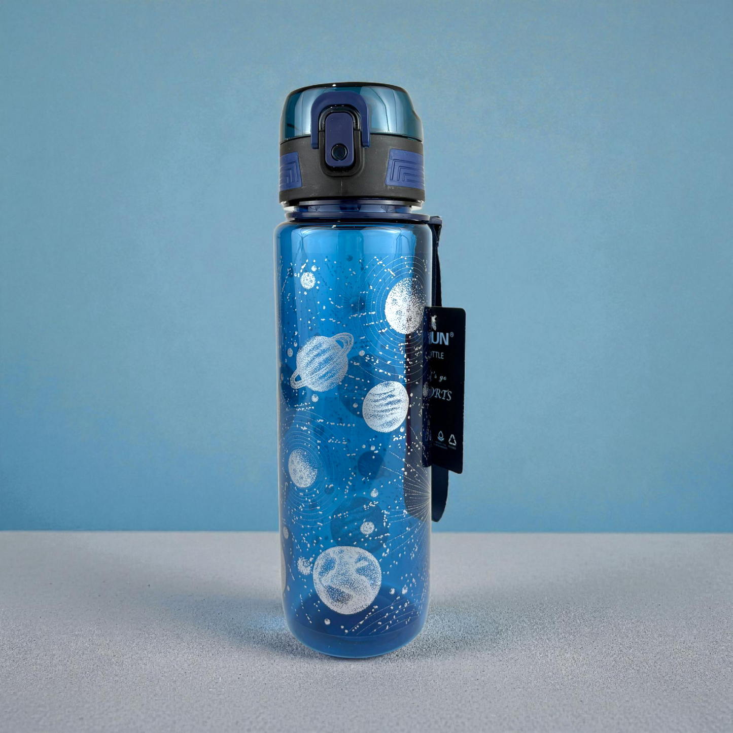 Eyun Galaxy Water Bottle – Space-Themed BPA-Free Sports Bottle with Lock Lid, 900ml (Blue)