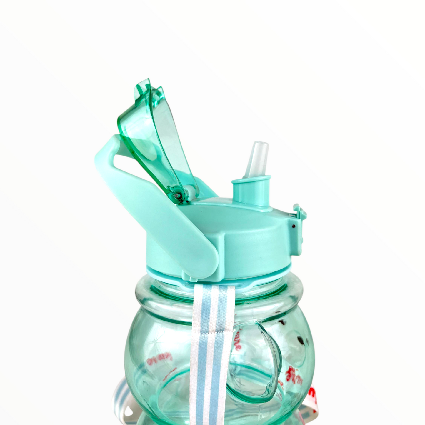 Kids Bear Water Bottle – Cute Smile Teddy Design, BPA-Free Leak-Proof Bottle with Strap, 600ml (Mint Blue)