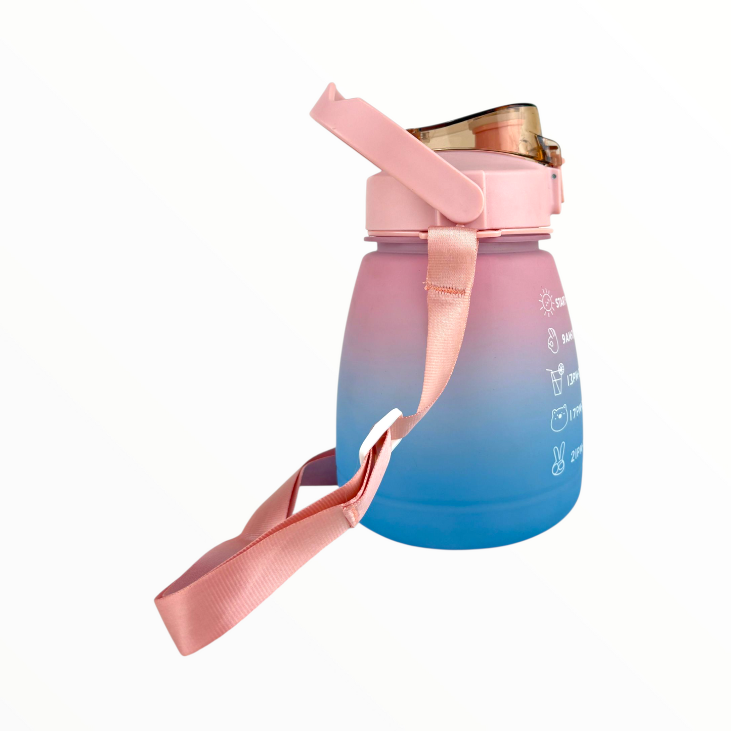 Kids Motivational Gradient Water Bottle – Leak-Proof Straw Bottle with Time Marker & Strap (Pink–Blue, 1L)