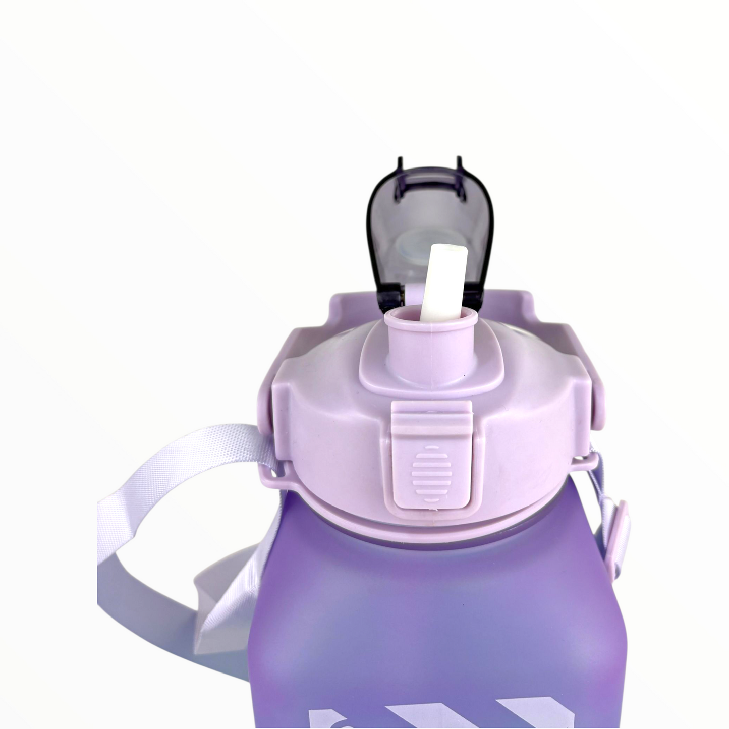Kids Gradient Water Bottle with Stickers – ST-Fashion Leak-Proof Bottle with Straw & Strap (Purple–Teal, 1L)