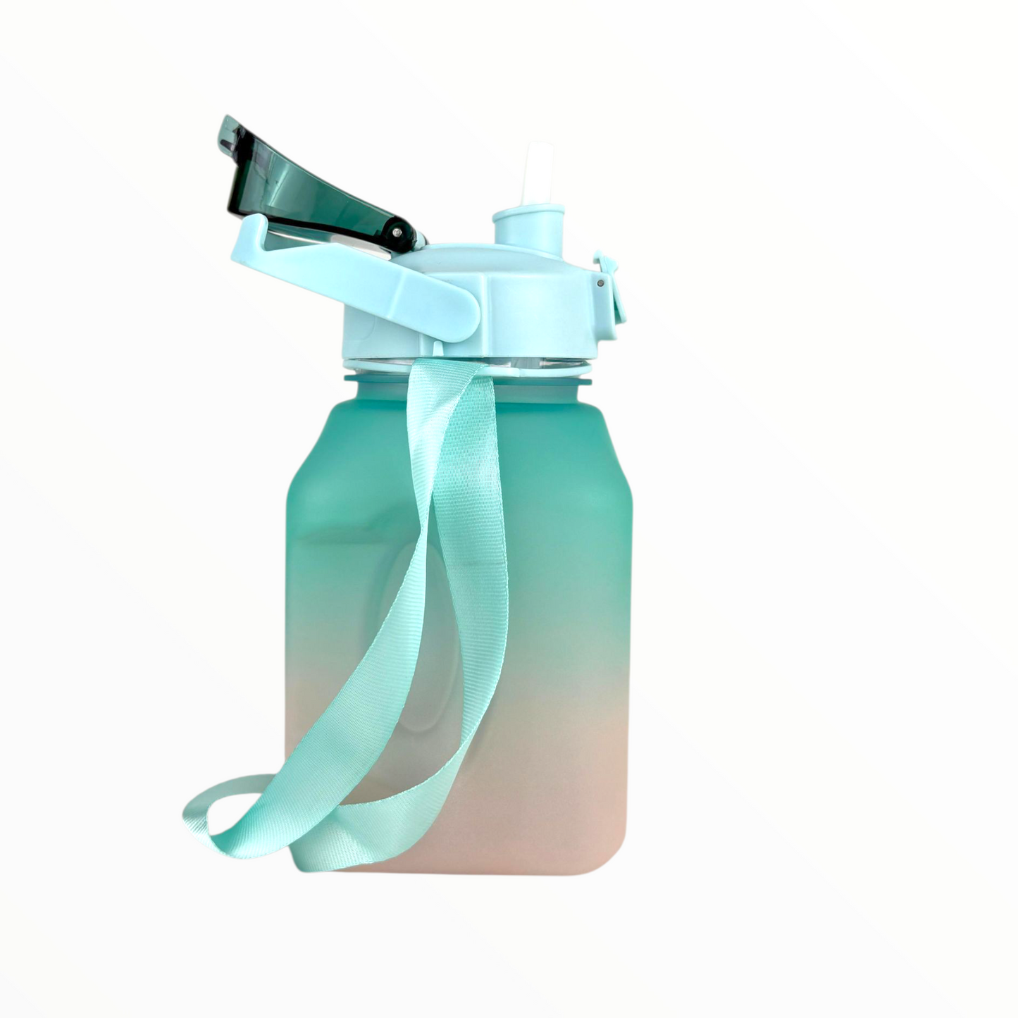 Kids Motivational Gradient Water Bottle – Leak-Proof Straw Bottle with Time Marker & Strap (green –brown, 1L)