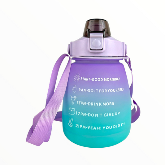 1L Gradient Motivational Water Bottle with Straw & Strap – Leak-Proof Hydration Tracker (Purple & Teal)