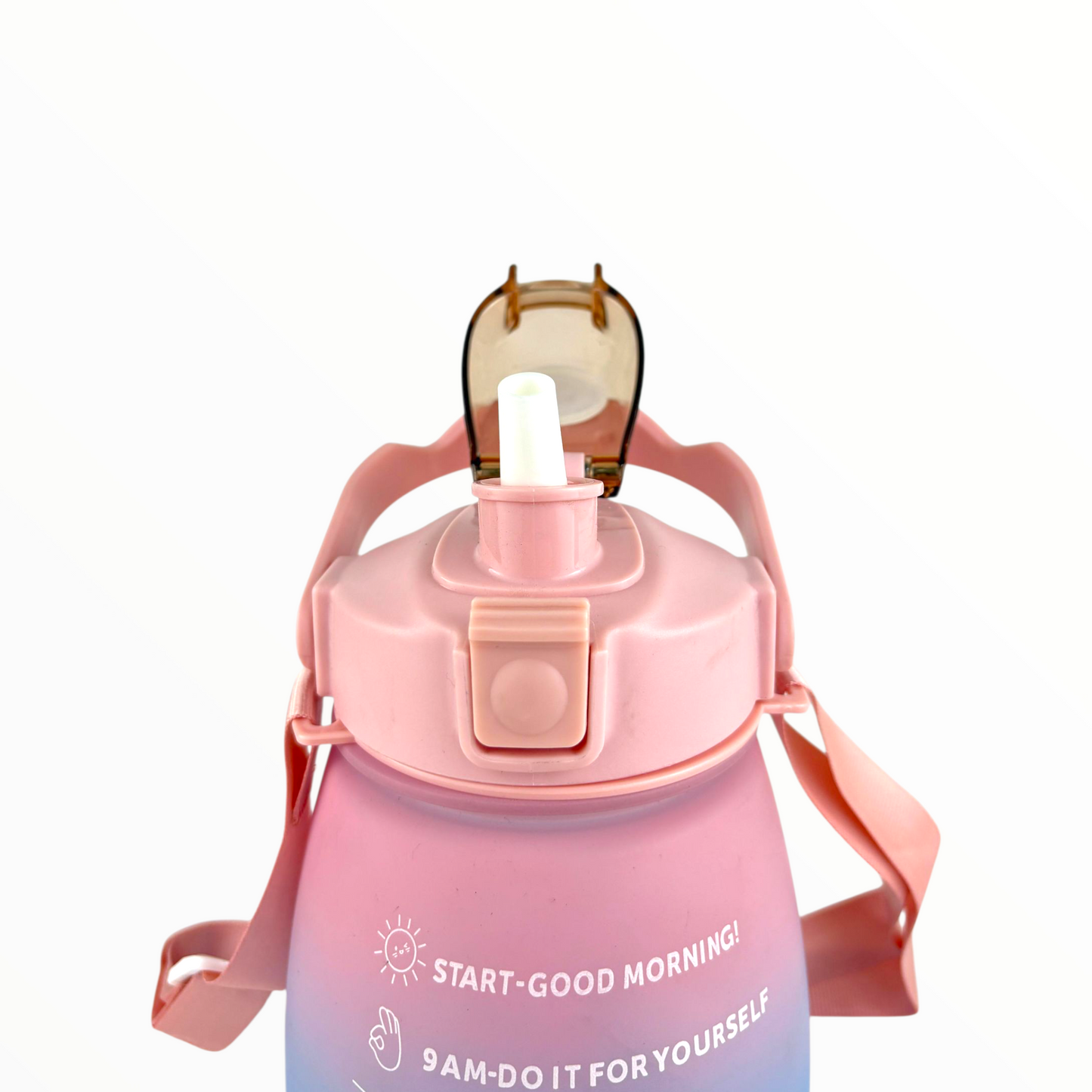Kids Motivational Gradient Water Bottle – Leak-Proof Straw Bottle with Time Marker & Strap (Pink–Blue, 1L)