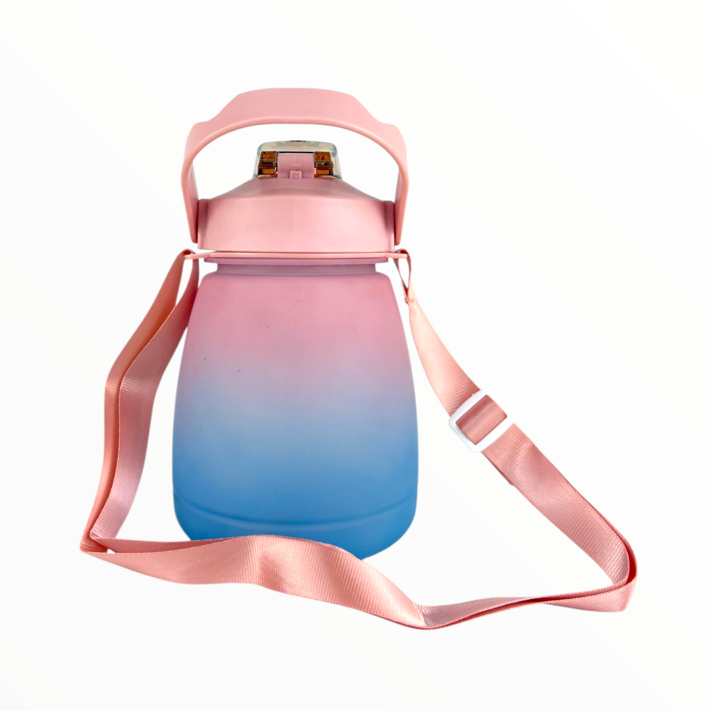 Kids Motivational Gradient Water Bottle – Leak-Proof Straw Bottle with Time Marker & Strap (Pink–Blue, 1L)
