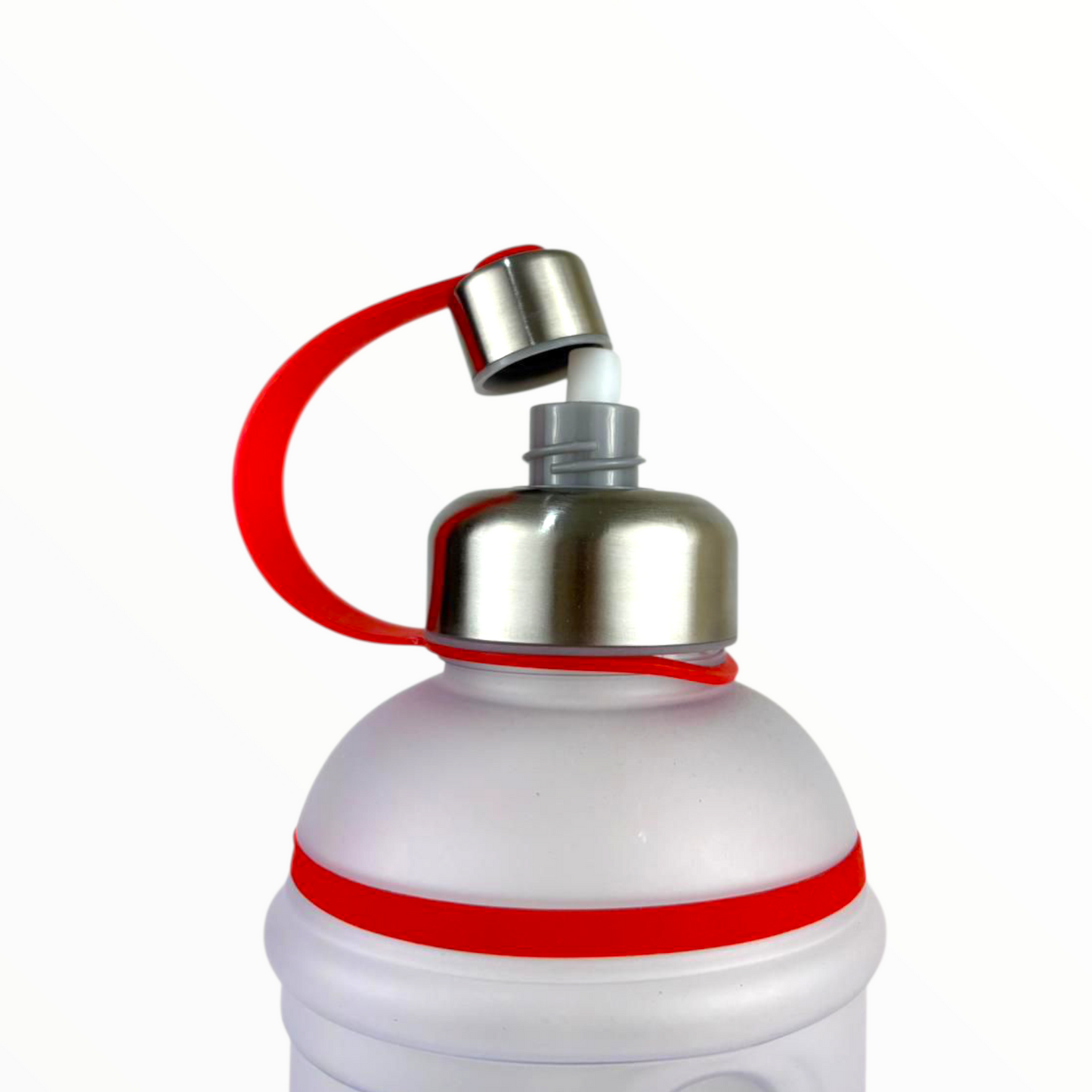 Portable 1L Frosted Water Bottle with Stainless Steel Lid & Red Handle – Leak-Proof Sports Bottle