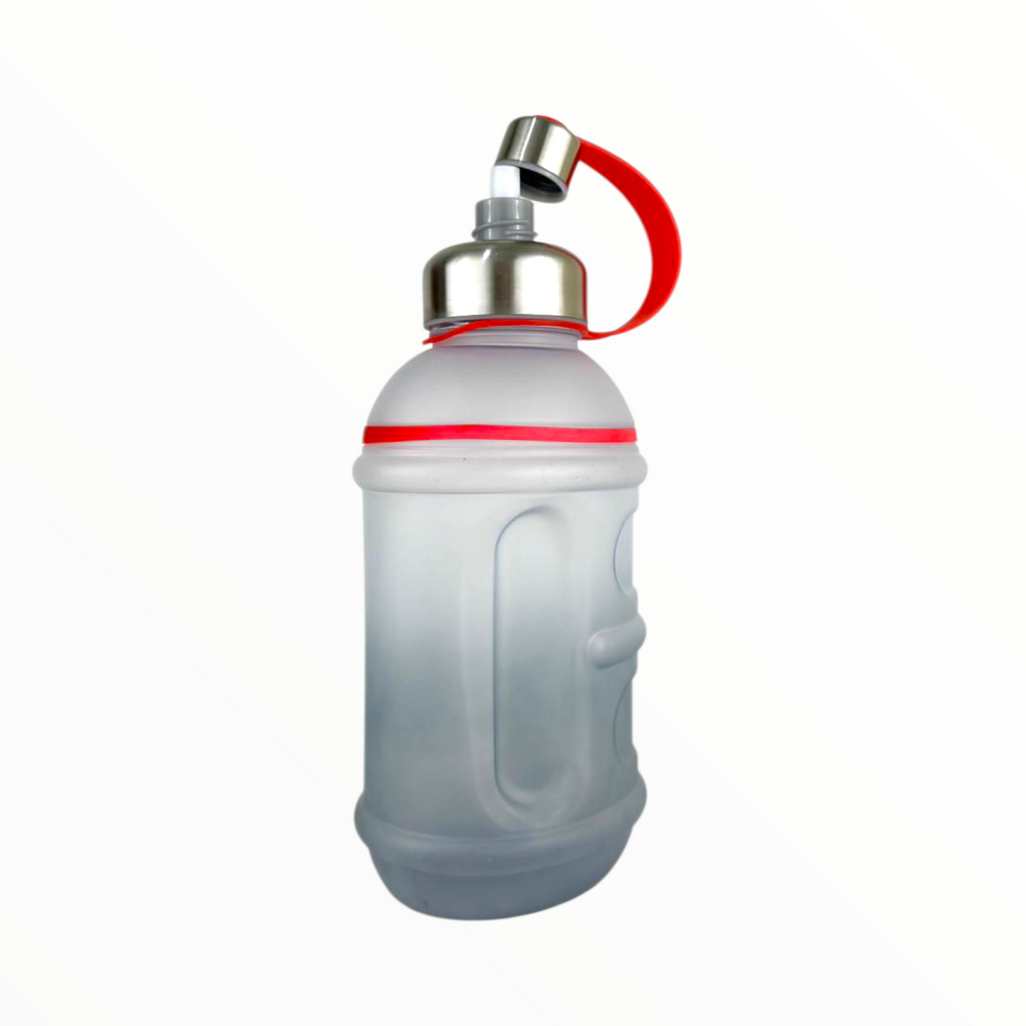 Portable 1L Frosted Water Bottle with Stainless Steel Lid & Red Handle – Leak-Proof Sports Bottle
