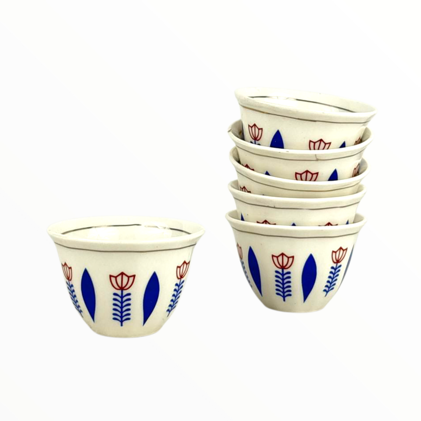 Hand-Painted Ceramic Flower Pot – Vintage White Planter with blue & red Floral Design