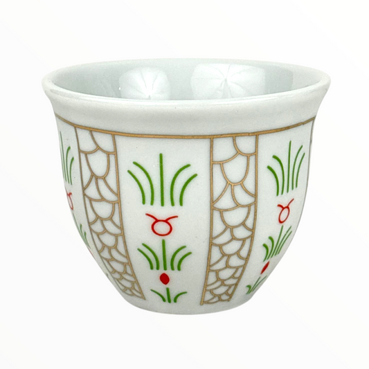 12-Piece Arabic Coffee Cup Set – Classic White Finjan with Floral & Gold Pattern