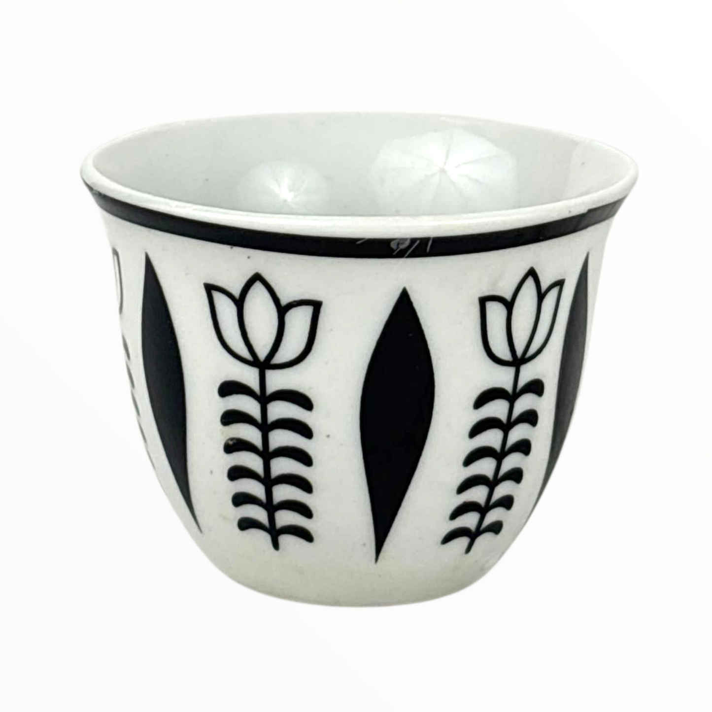 Hand-Painted Ceramic Flower Pot – Vintage White Planter with black & white Floral Design
