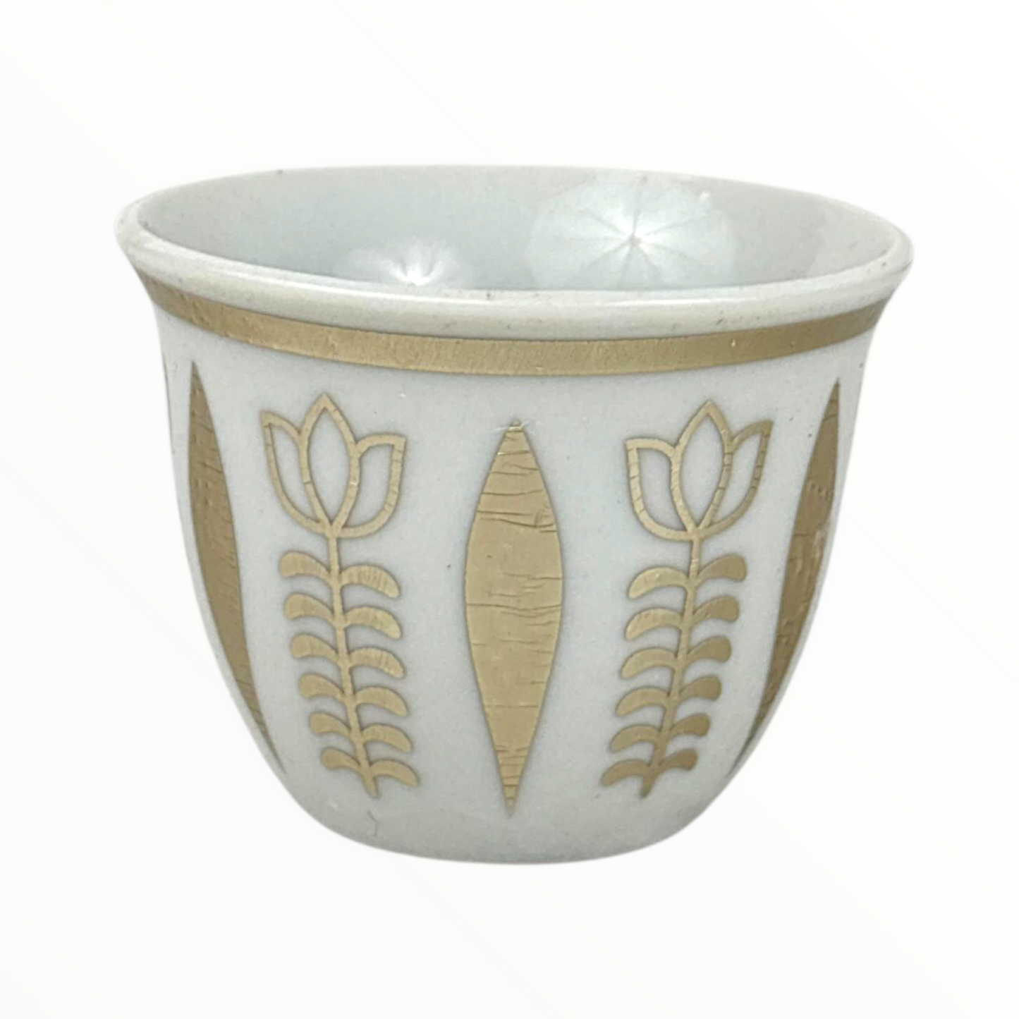 Hand-Painted Ceramic Flower Pot – Vintage White Planter with gold & white Floral Design