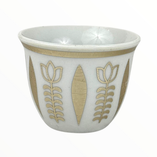 Hand-Painted Ceramic Flower Pot – Vintage White Planter with gold & white Floral Design