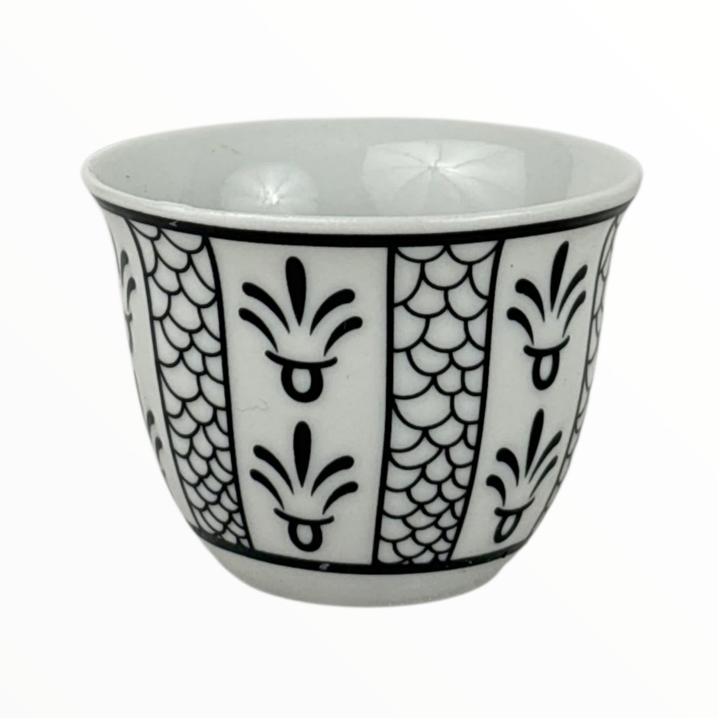 12-Piece Arabic Coffee Cups Set – Premium Black & White Finjan (Ceramic Traditional Design)