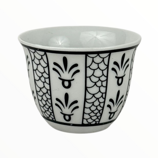 12-Piece Arabic Coffee Cups Set – Premium Black & White Finjan (Ceramic Traditional Design)